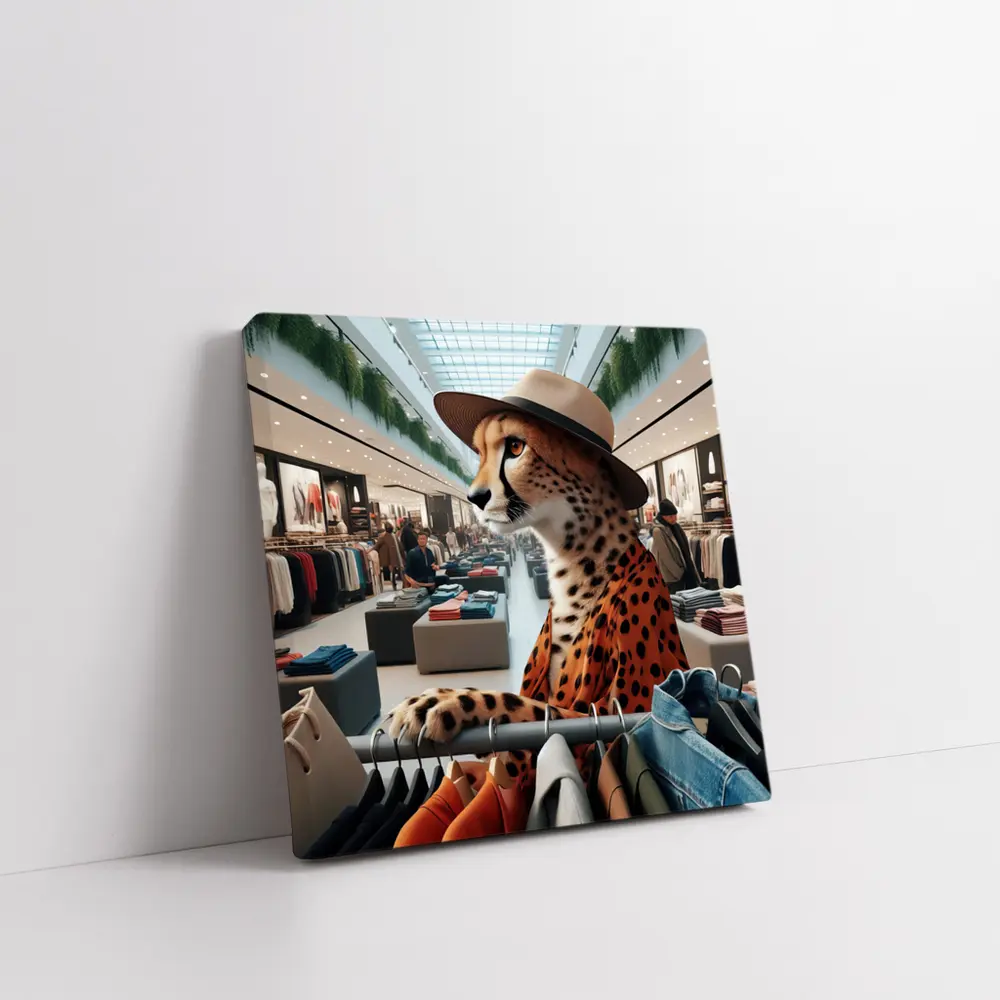 Cheetah Wearing Hat Shopping Fashion Store – Wall Art