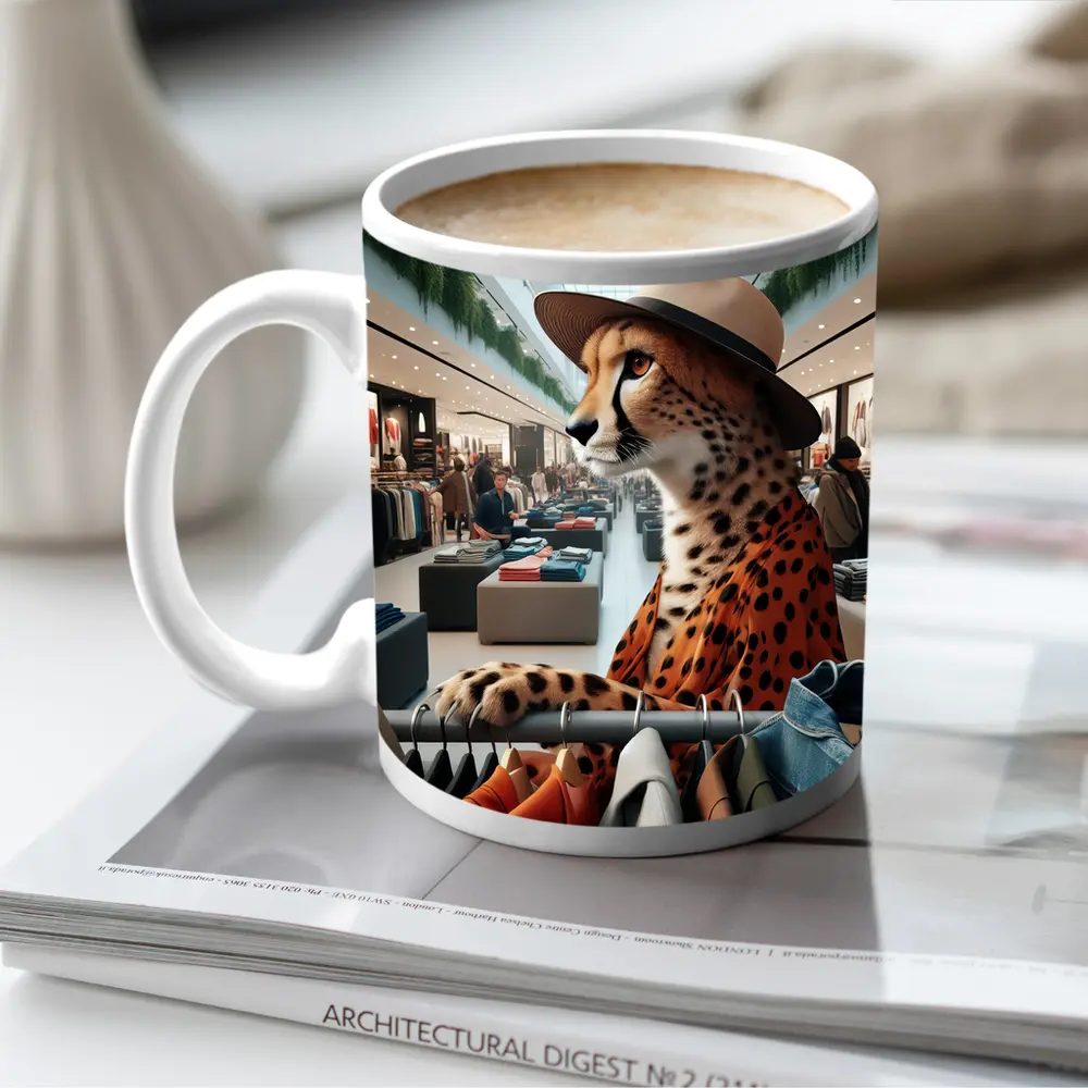Cheetah Wearing Hat Shopping Fashion Store – Mugs