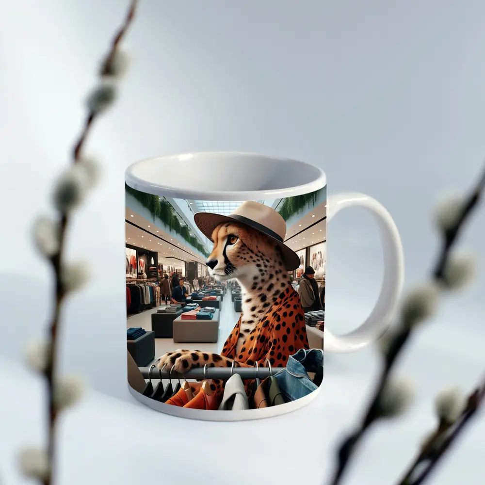 Cheetah Wearing Hat Shopping Fashion Store – Mugs