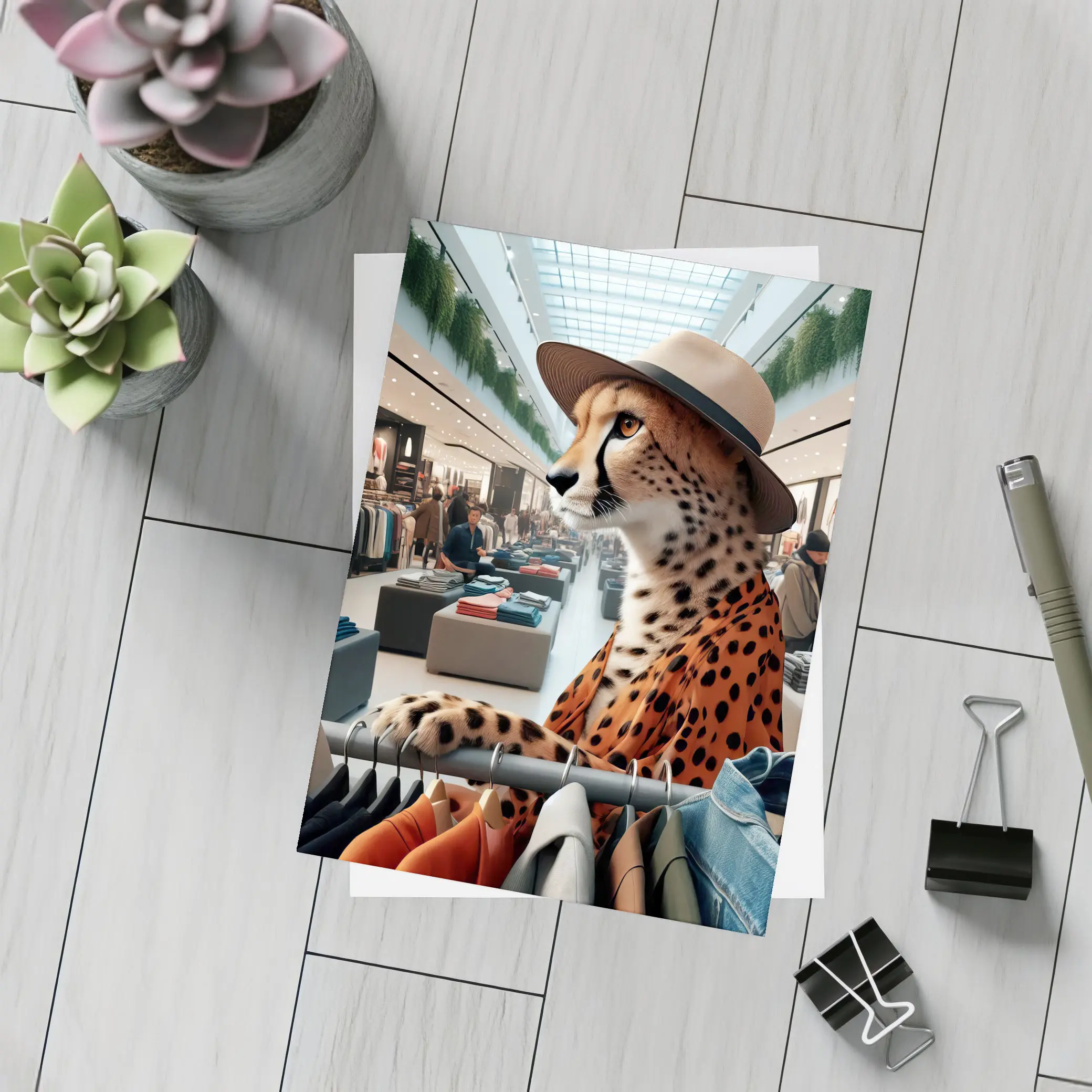 Cheetah Wearing Hat Shopping Fashion Store – Postcards