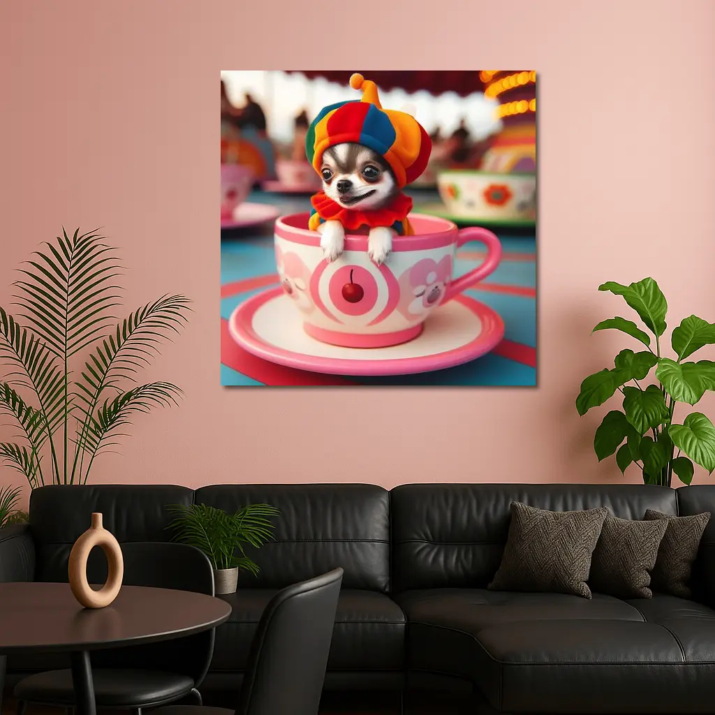 Chihuahua Clown Hat Teacup Carnival Ride – Wall Art