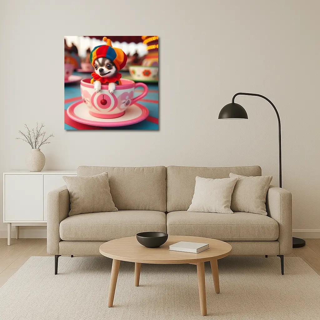Chihuahua Clown Hat Teacup Carnival Ride – Wall Art