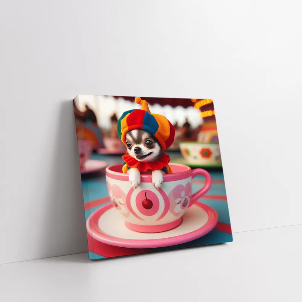 Chihuahua Clown Hat Teacup Carnival Ride – Wall Art