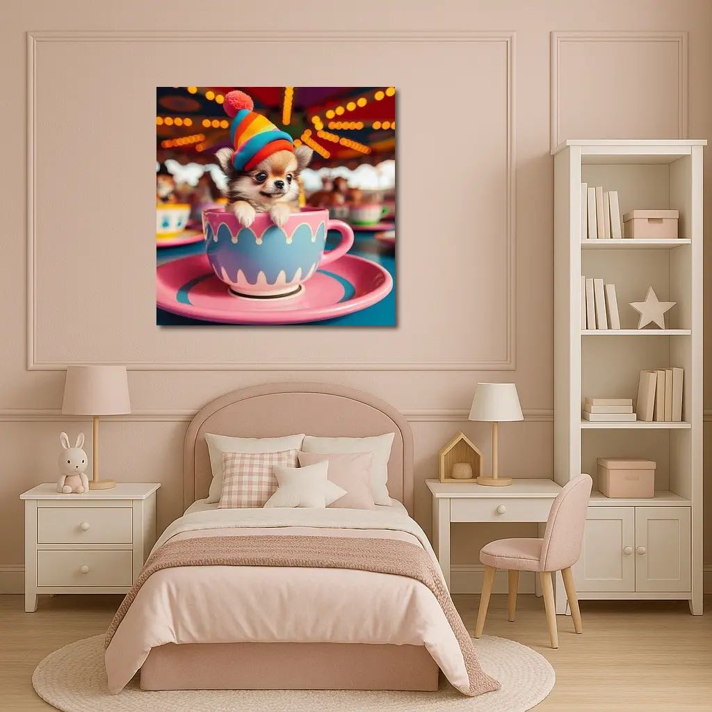 Chihuahua Puppy Teacup Ride Carnival Background – Wall Art