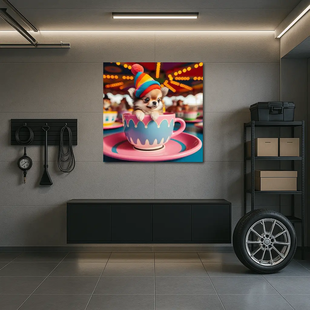 Chihuahua Puppy Teacup Ride Carnival Background – Wall Art