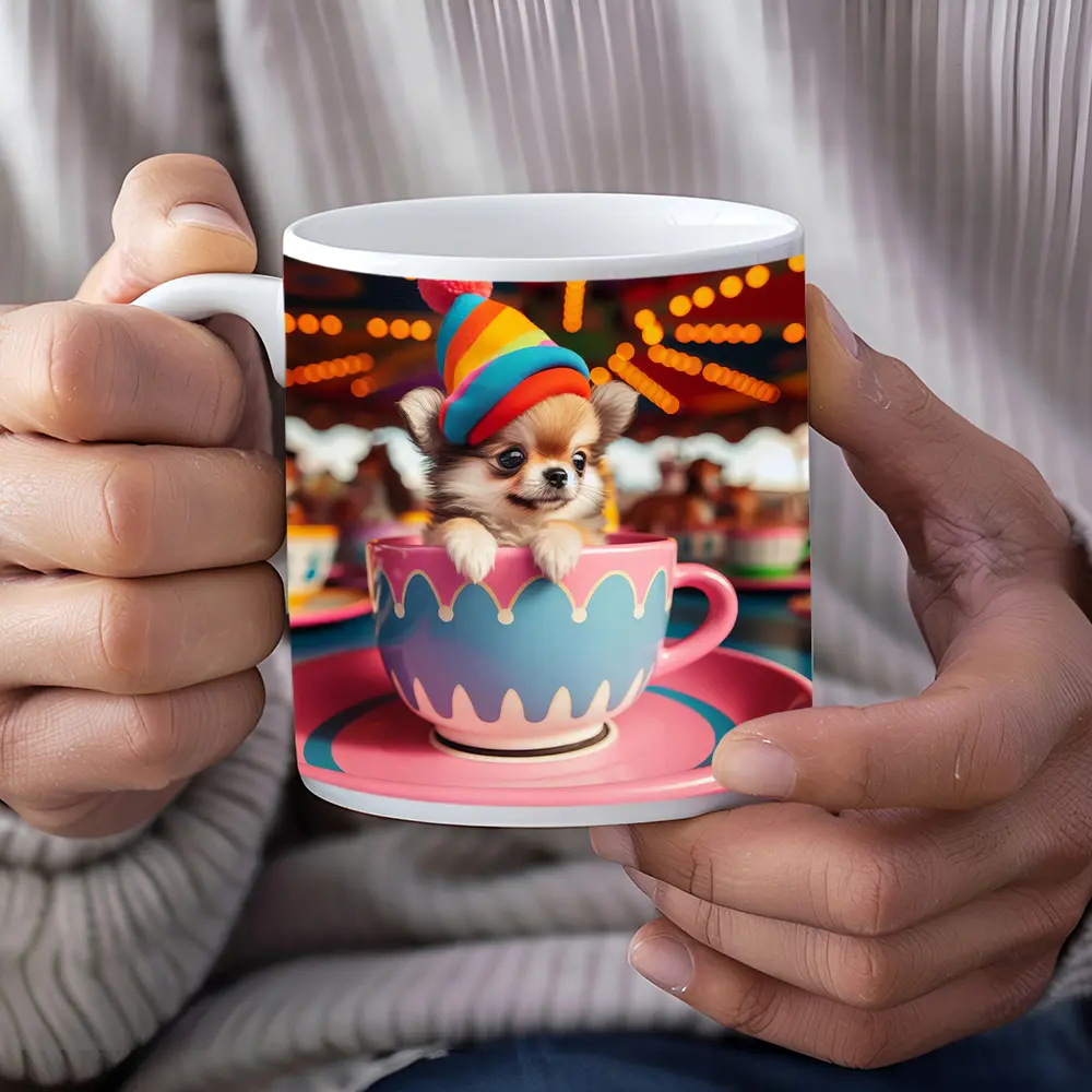 Chihuahua Puppy Teacup Ride Carnival Background – Mugs