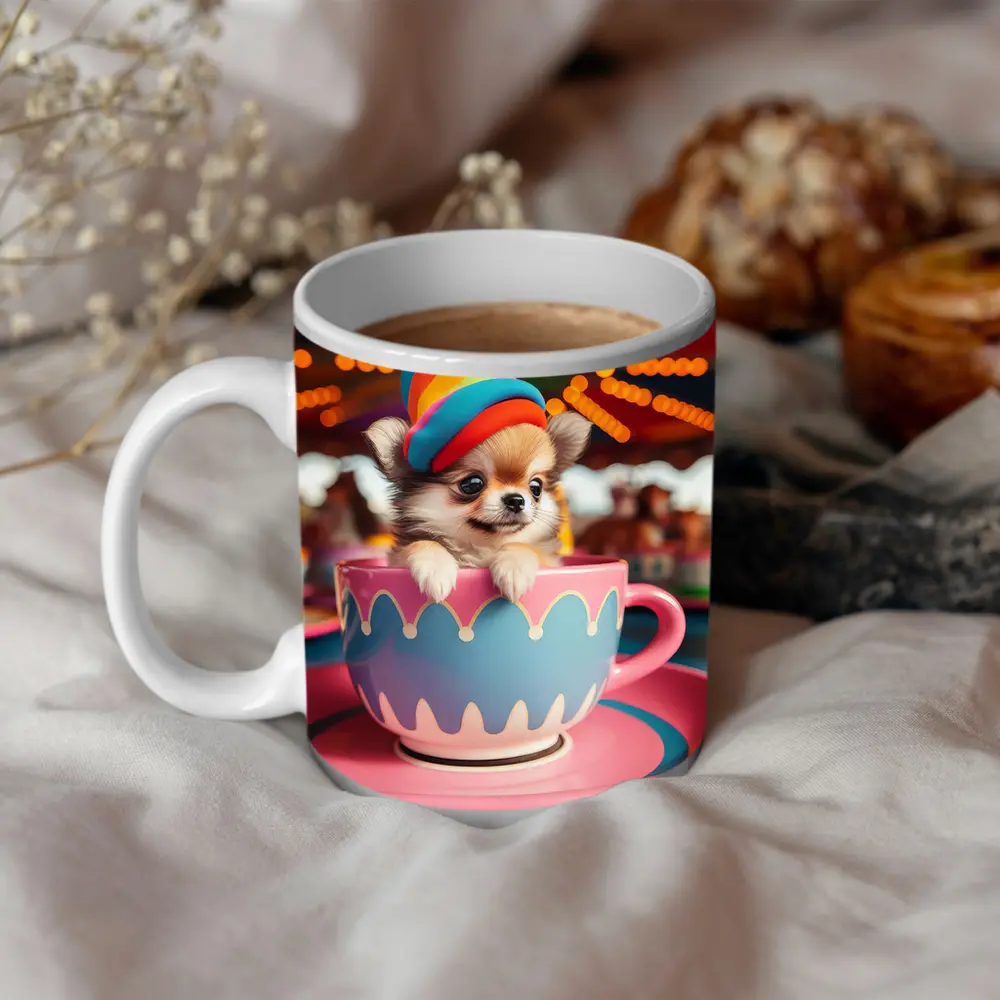 Chihuahua Puppy Teacup Ride Carnival Background – Mugs