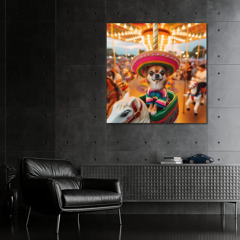 Chihuahua Sombrero Carousel Colorful Fair Background – Wall Art