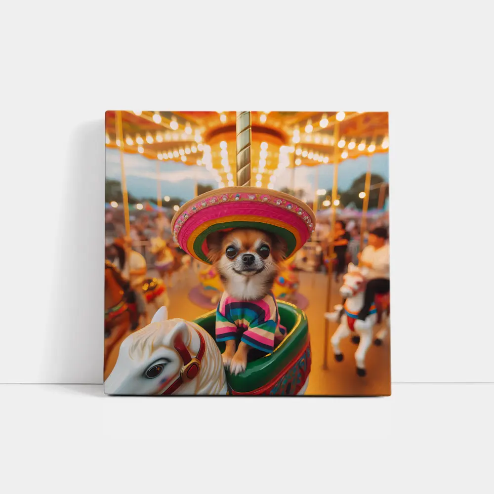 Chihuahua Sombrero Carousel Colorful Fair Background – Wall Art