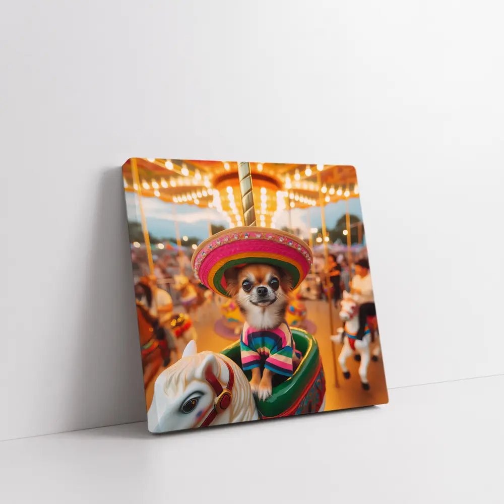 Chihuahua Sombrero Carousel Colorful Fair Background – Wall Art