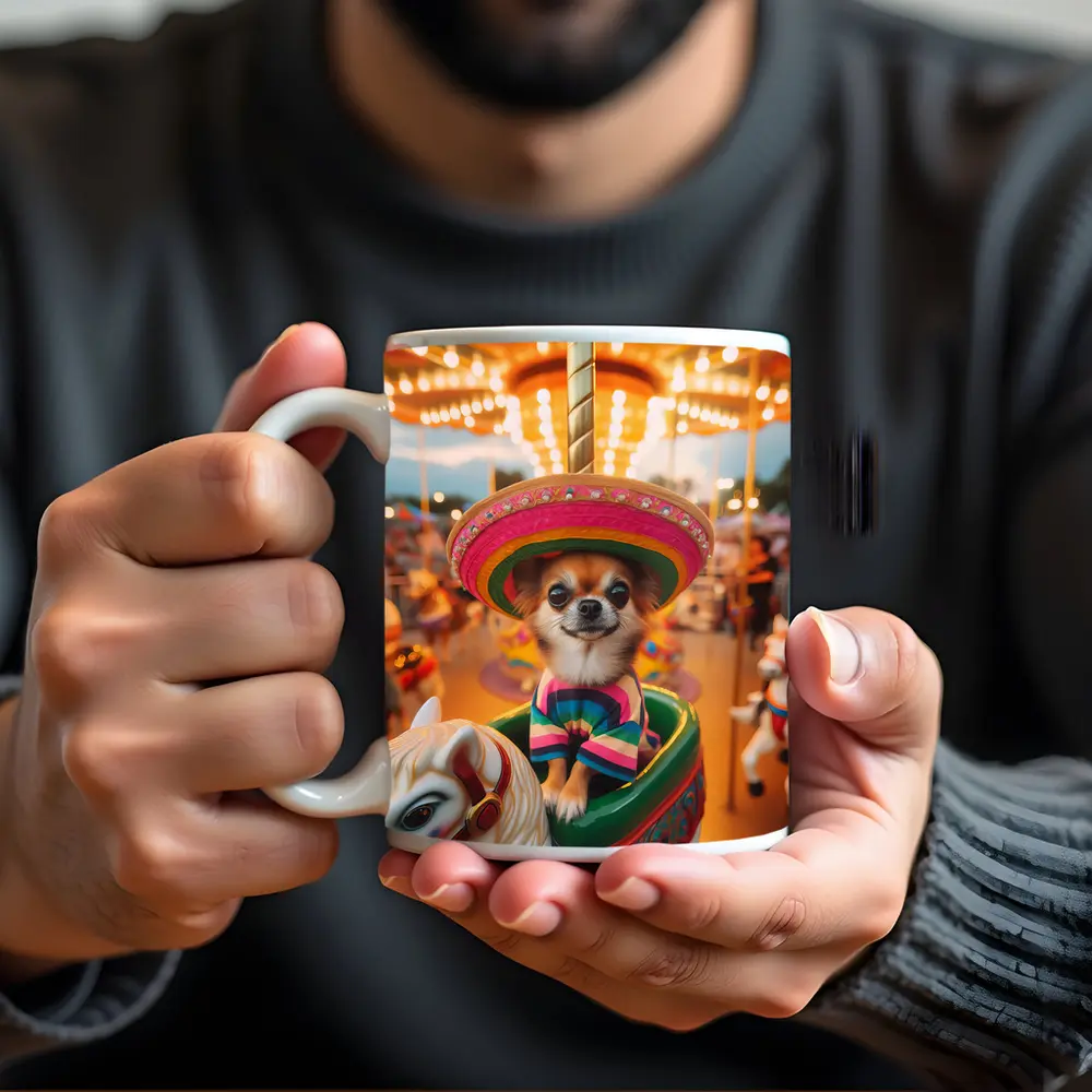 Chihuahua Sombrero Carousel Colorful Fair Background – Mugs