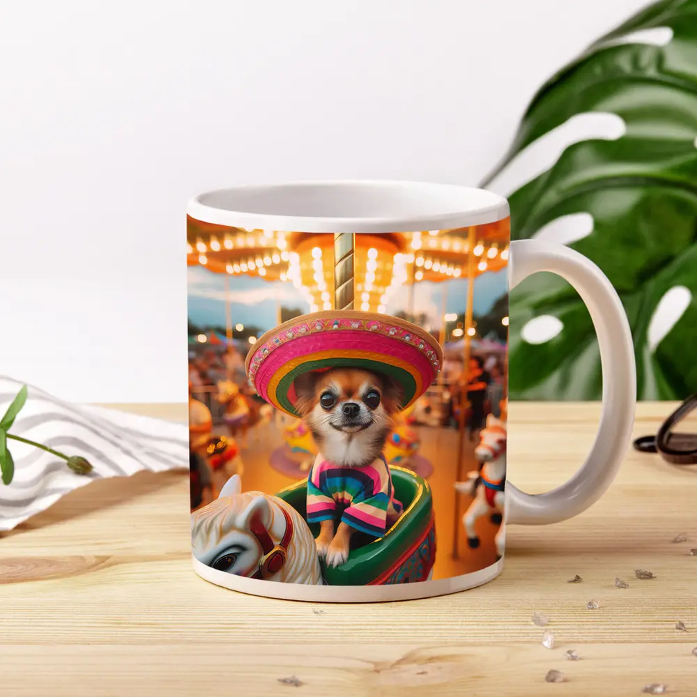 Chihuahua Sombrero Carousel Colorful Fair Background – Mugs