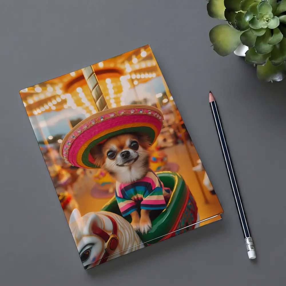 Chihuahua Sombrero Carousel Colorful Fair Background – Notebooks