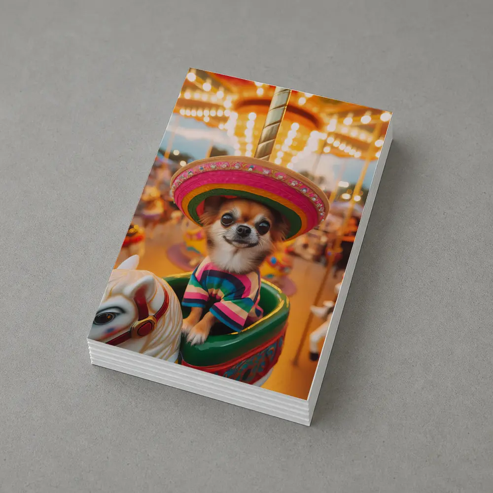 Chihuahua Sombrero Carousel Colorful Fair Background – Postcards