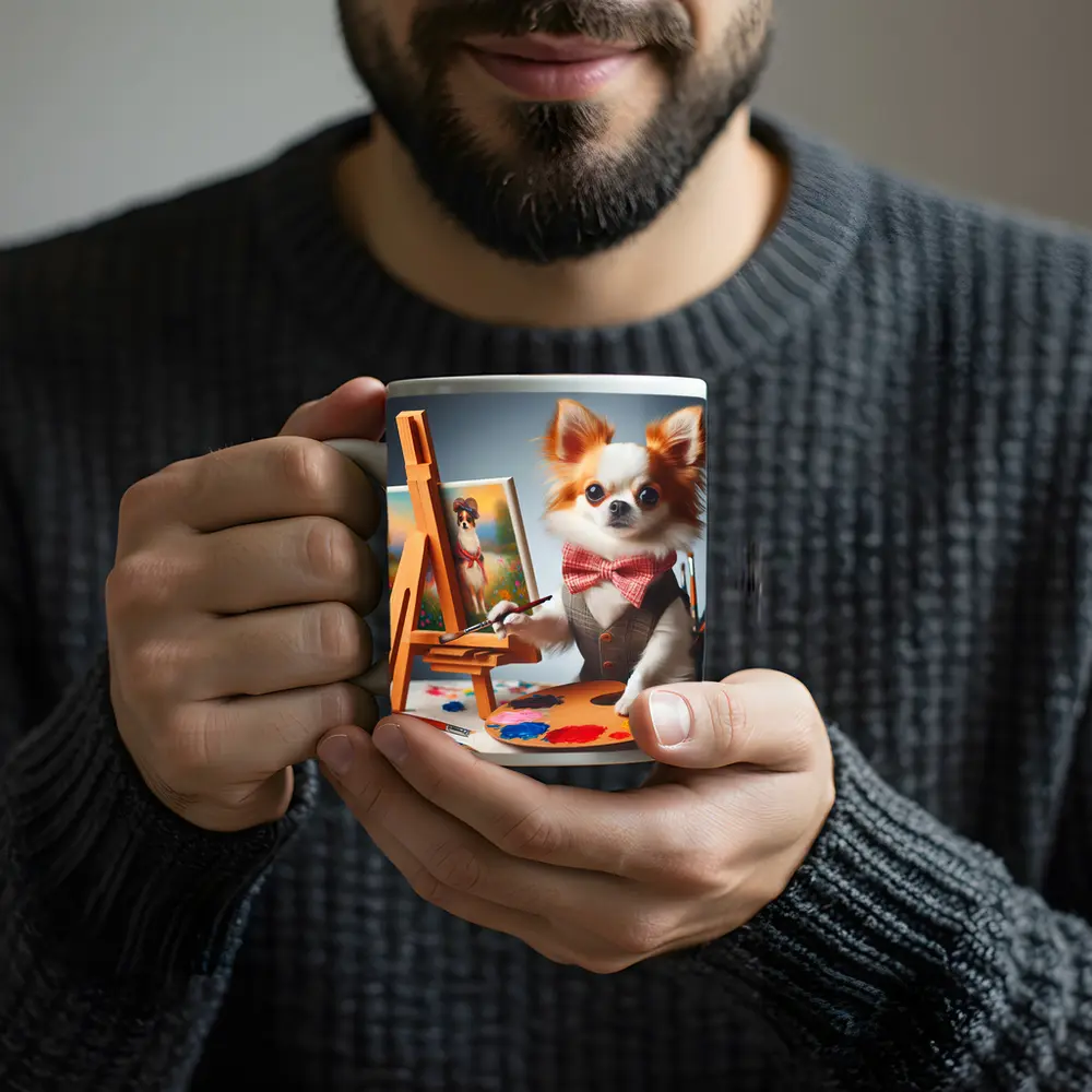 Chihuahua Artist Painting Portrait Bow Tie – Mugs