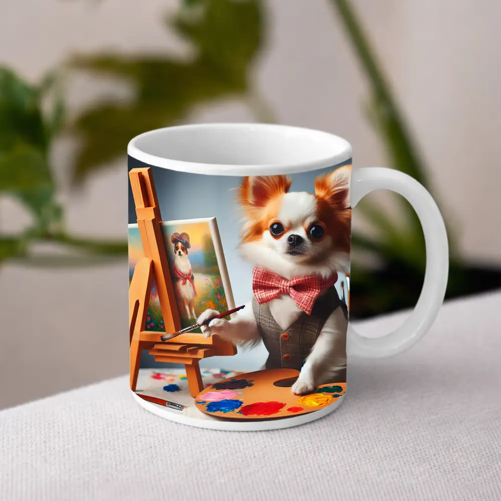 Chihuahua Artist Painting Portrait Bow Tie – Mugs