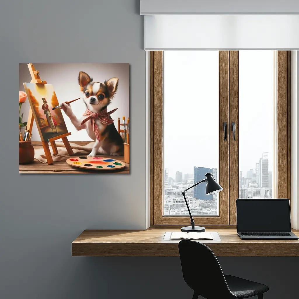 Chihuahua Artist Painting on Easel Studio – Wall Art
