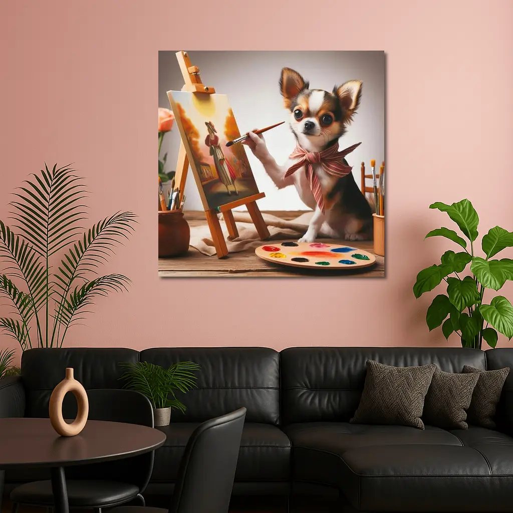 Chihuahua Artist Painting on Easel Studio – Wall Art