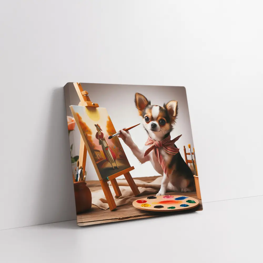 Chihuahua Artist Painting on Easel Studio – Wall Art