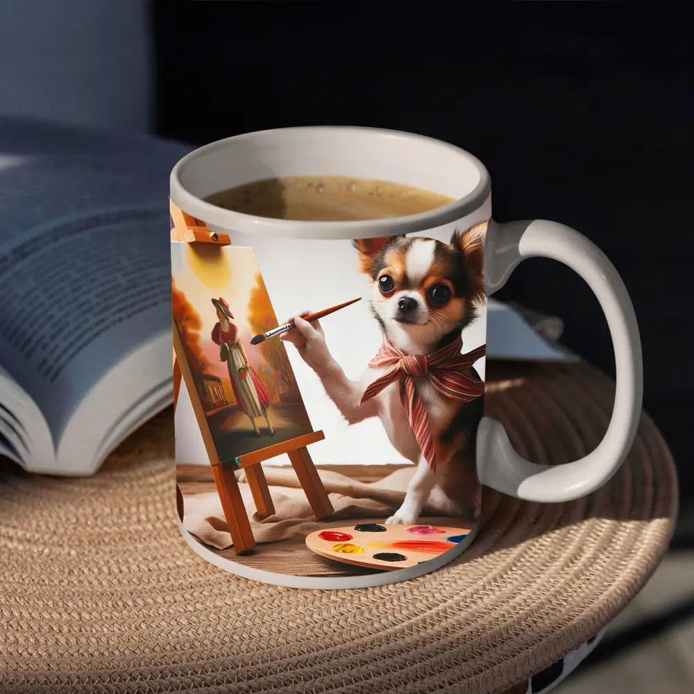 Chihuahua Artist Painting on Easel Studio – Mugs