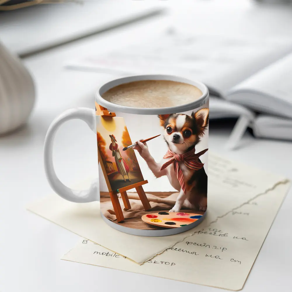 Chihuahua Artist Painting on Easel Studio – Mugs