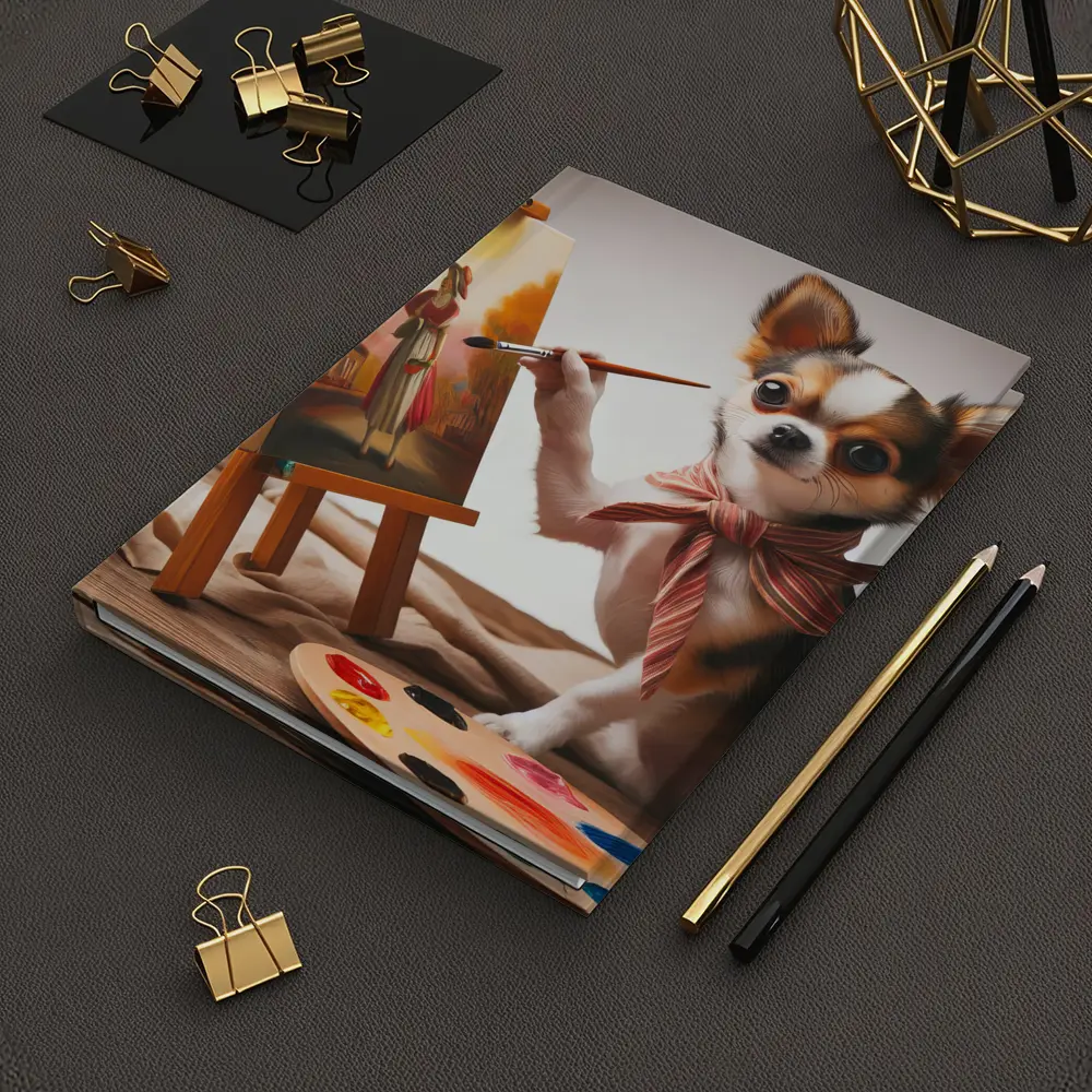 Chihuahua Artist Painting on Easel Studio – Notebooks