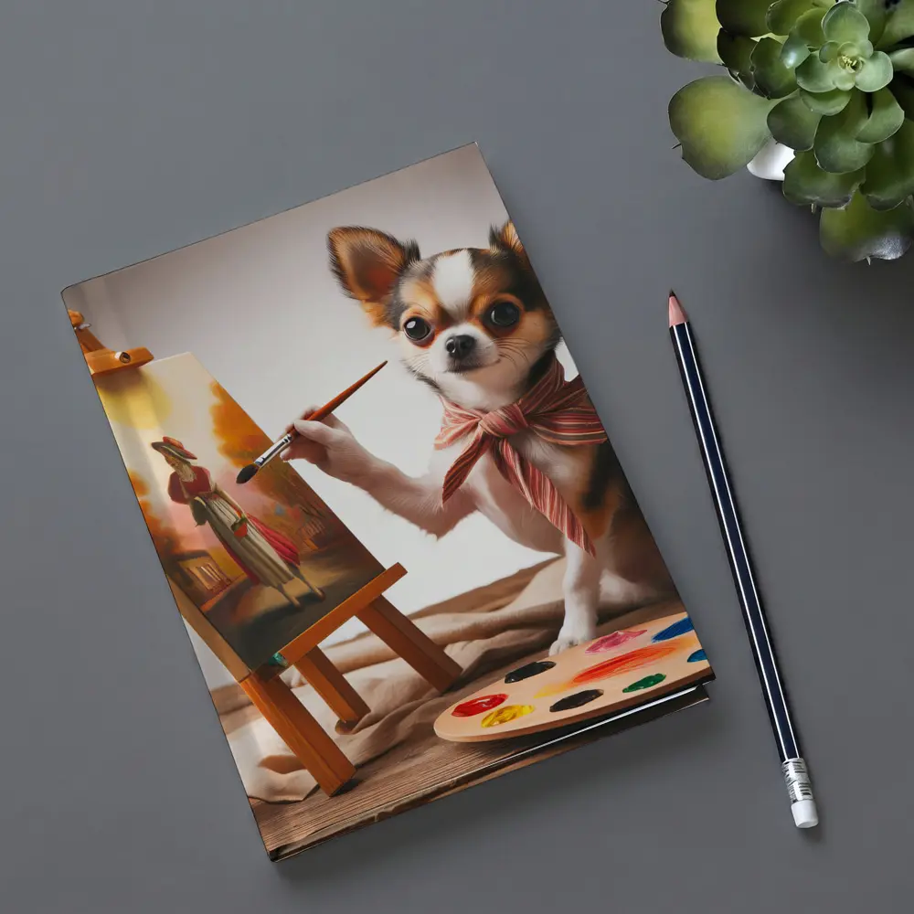 Chihuahua Artist Painting on Easel Studio – Notebooks
