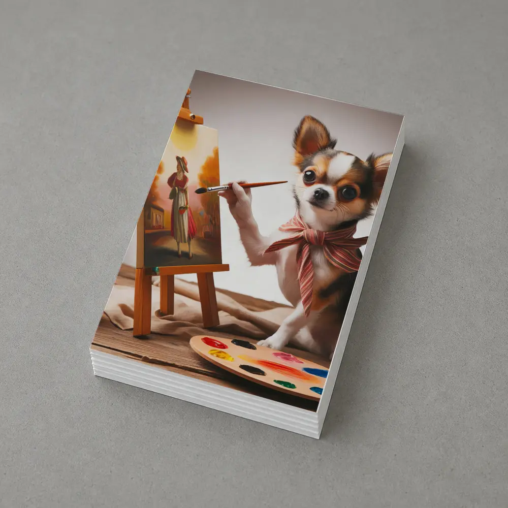 Chihuahua Artist Painting on Easel Studio – Postcards