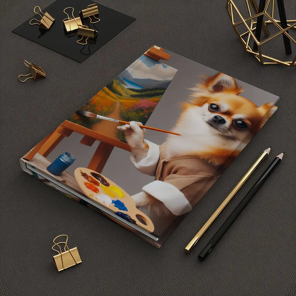 Chihuahua Artist Painting Landscape On Easel – Notebooks