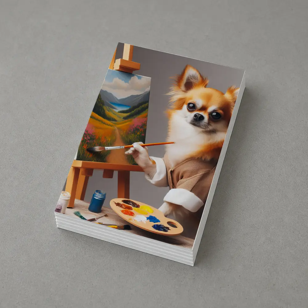 Chihuahua Artist Painting Landscape On Easel – Postcards