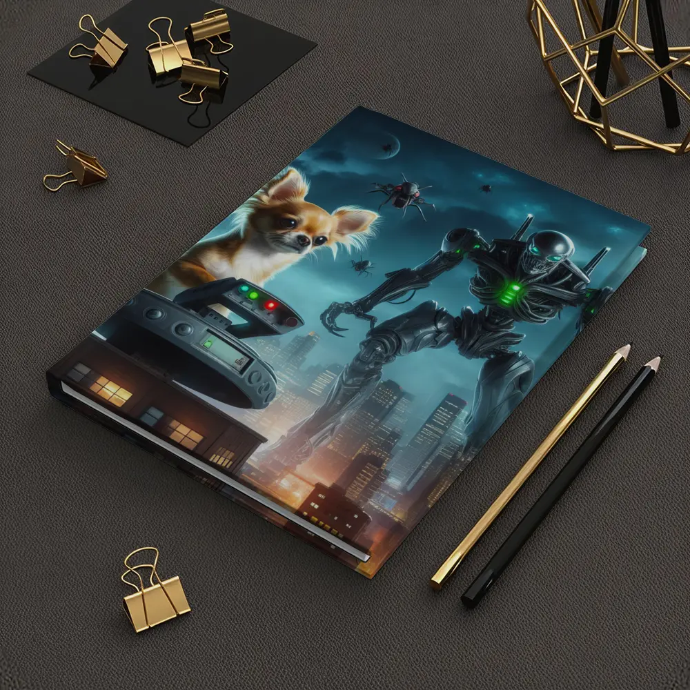 Chihuahua Commander Robot City Night Scene – Notebooks