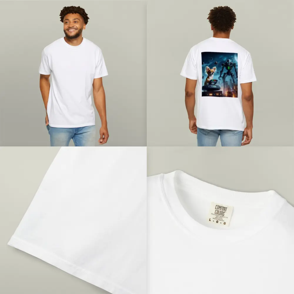 Chihuahua Commander Robot City Night Scene – T-Shirts