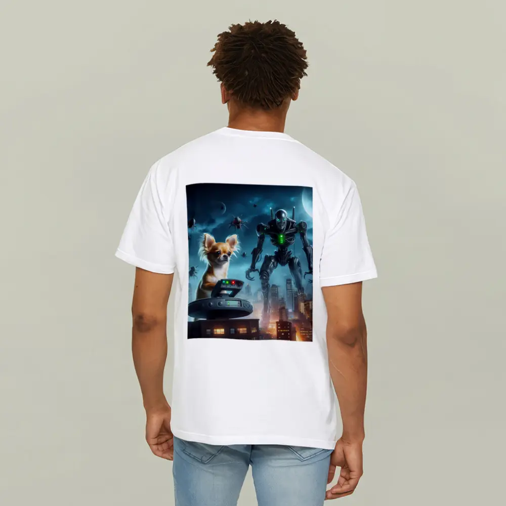 Chihuahua Commander Robot City Night Scene – T-Shirts
