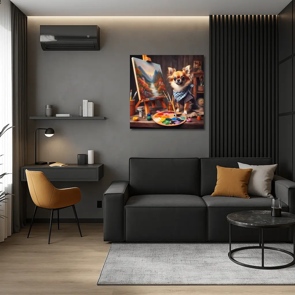 Chihuahua Artist Painting on Studio Easel – Wall Art