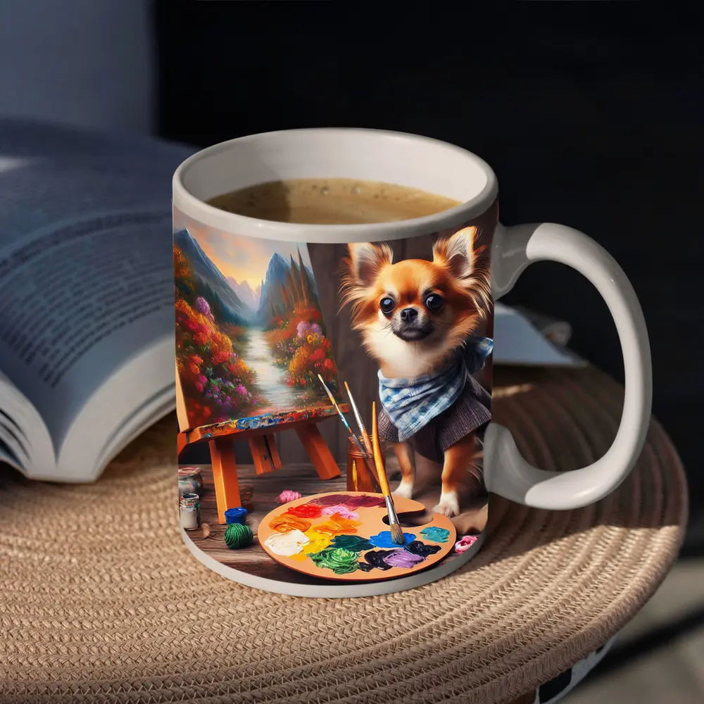 Chihuahua Artist Painting on Studio Easel – Mugs