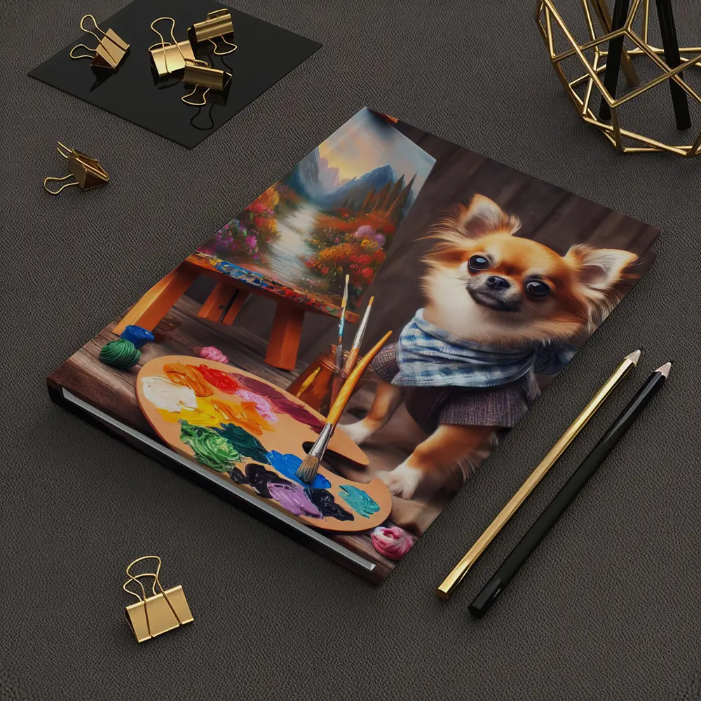 Chihuahua Artist Painting on Studio Easel – Notebooks