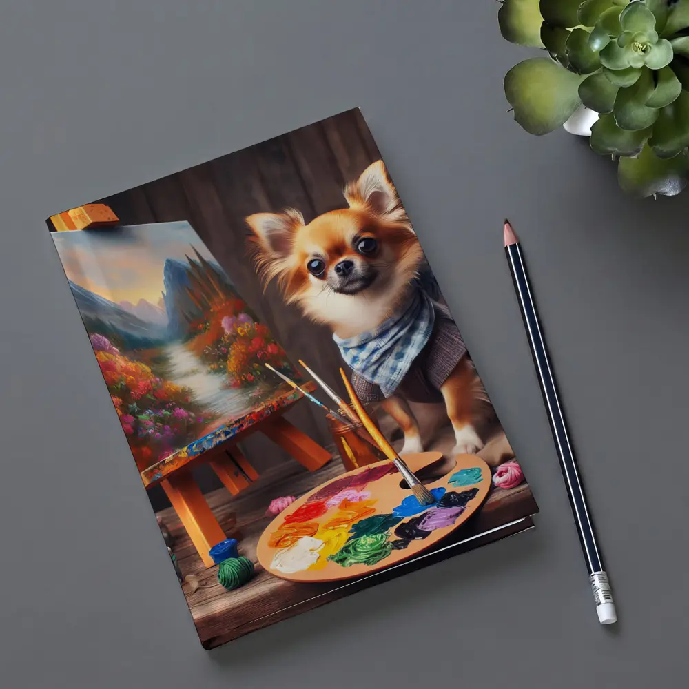Chihuahua Artist Painting on Studio Easel – Notebooks