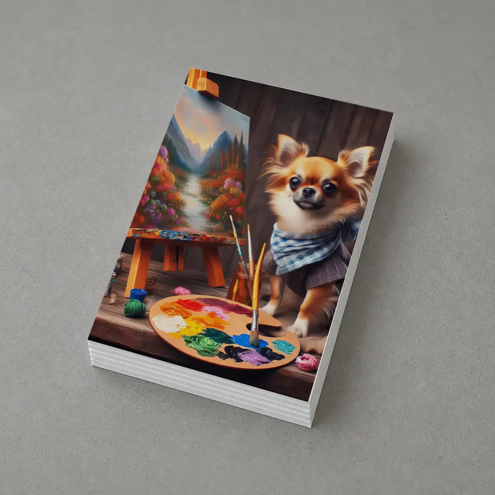 Chihuahua Artist Painting on Studio Easel – Postcards