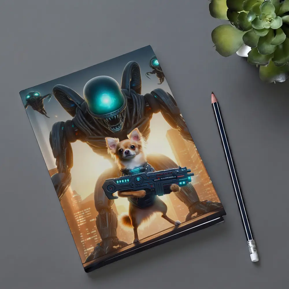 Chihuahua Armed Hero Alien Cyberpunk City – Notebooks