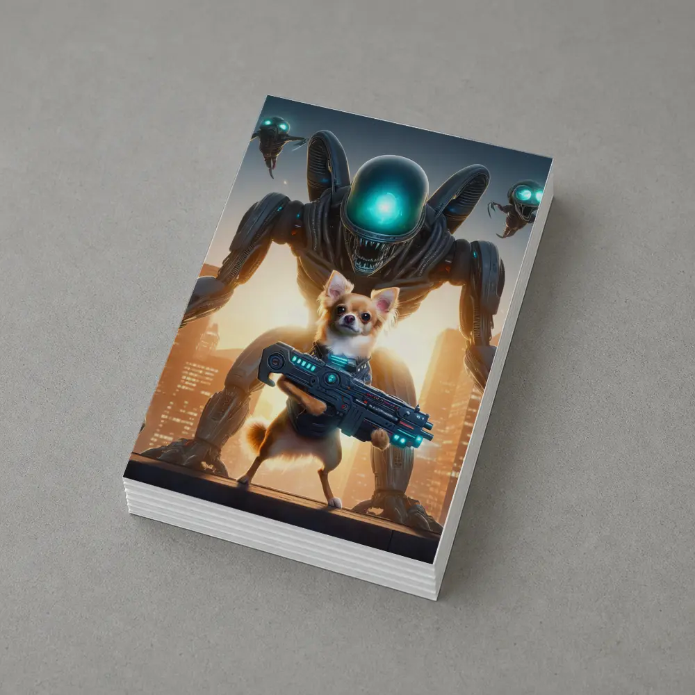 Chihuahua Armed Hero Alien Cyberpunk City – Postcards