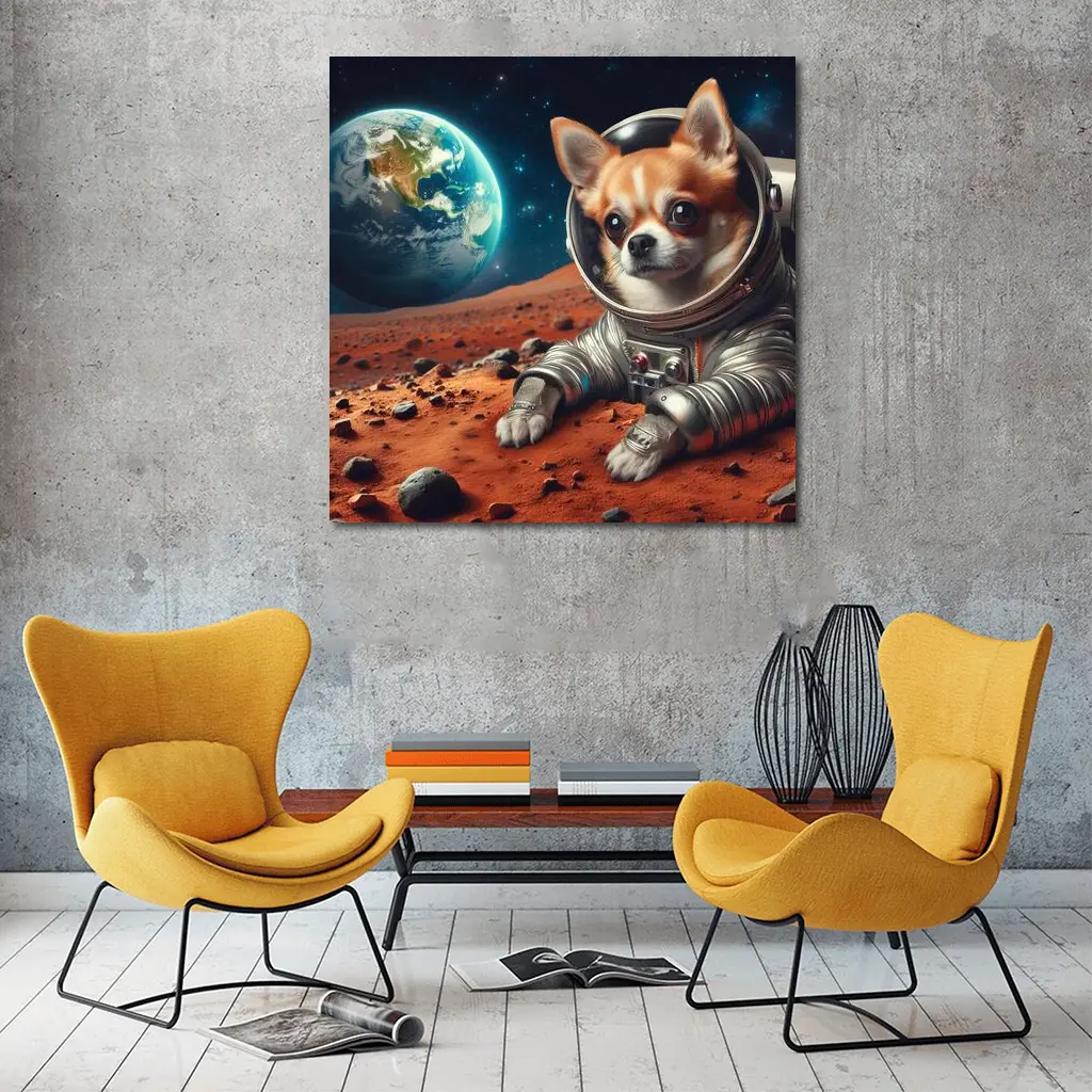 Chihuahua Astronaut On Mars Red Planet – Wall Art