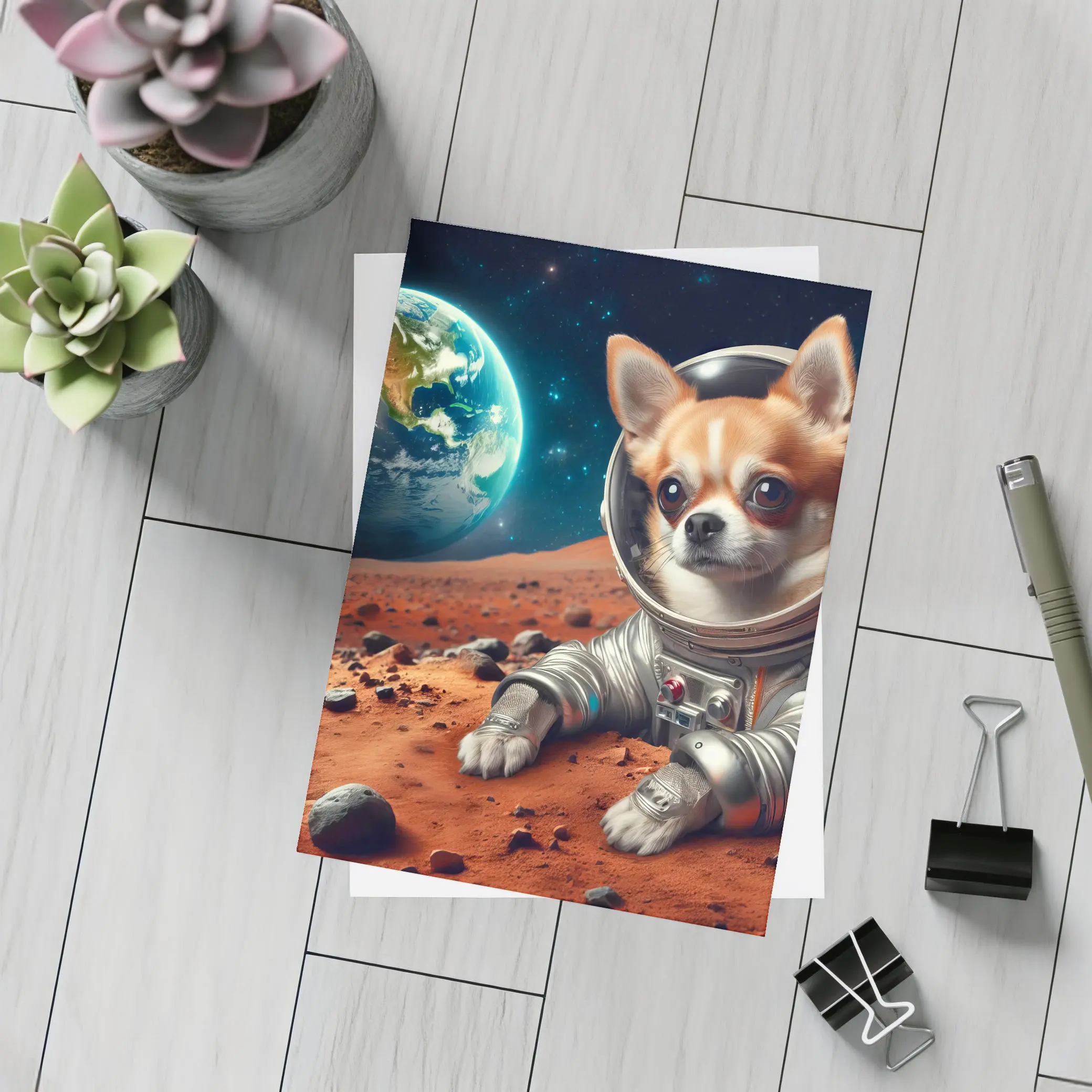 Chihuahua Astronaut On Mars Red Planet – Postcards