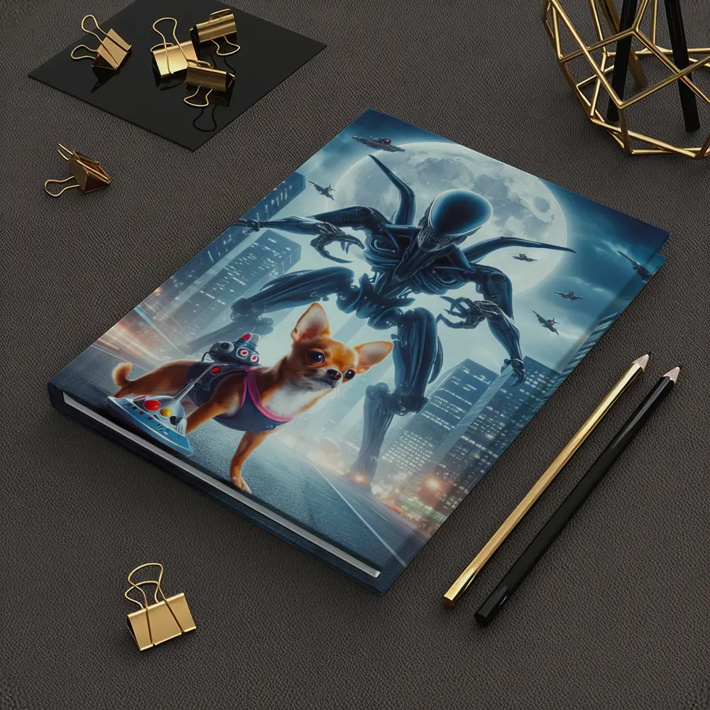 Chihuahua Hero Giant Alien City Night – Notebooks