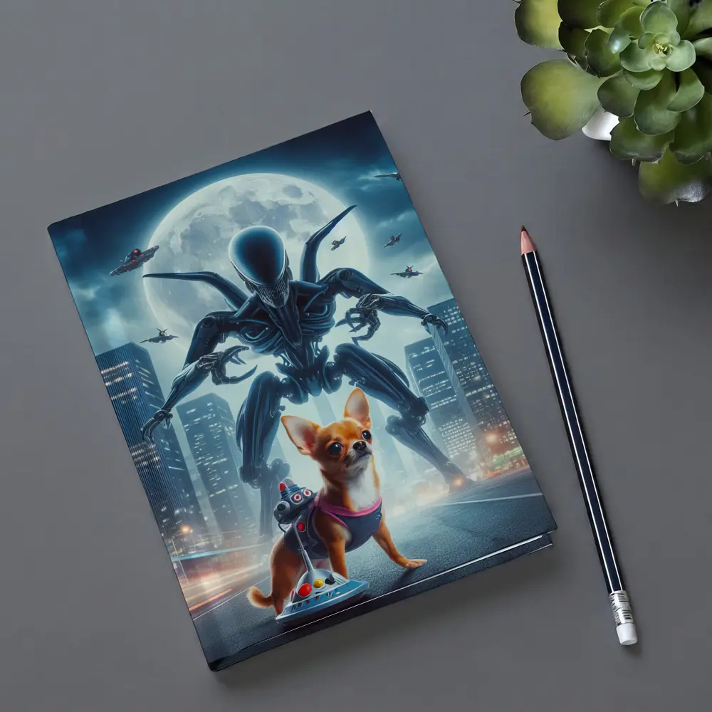 Chihuahua Hero Giant Alien City Night – Notebooks