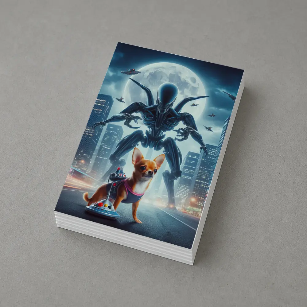 Chihuahua Hero Giant Alien City Night – Postcards