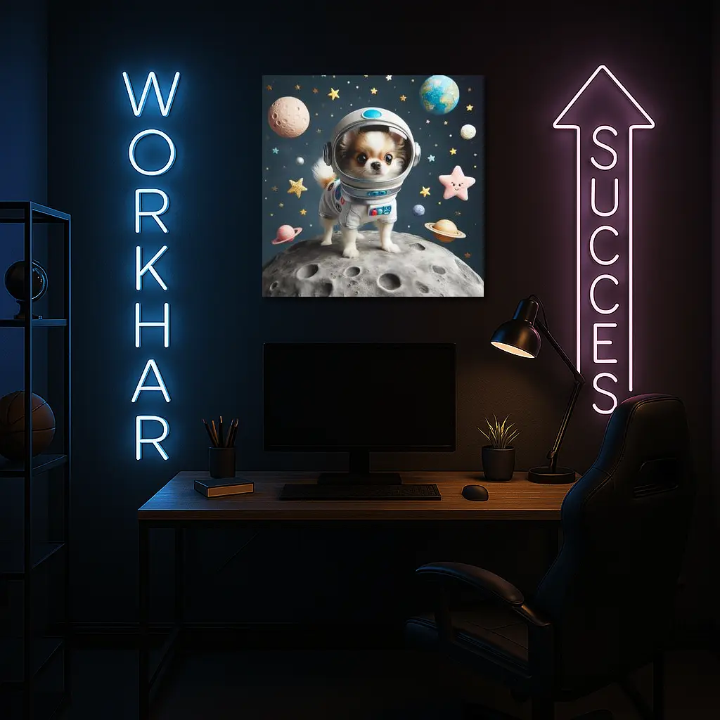 Chihuahua Astronaut Standing On Moon Space – Wall Art