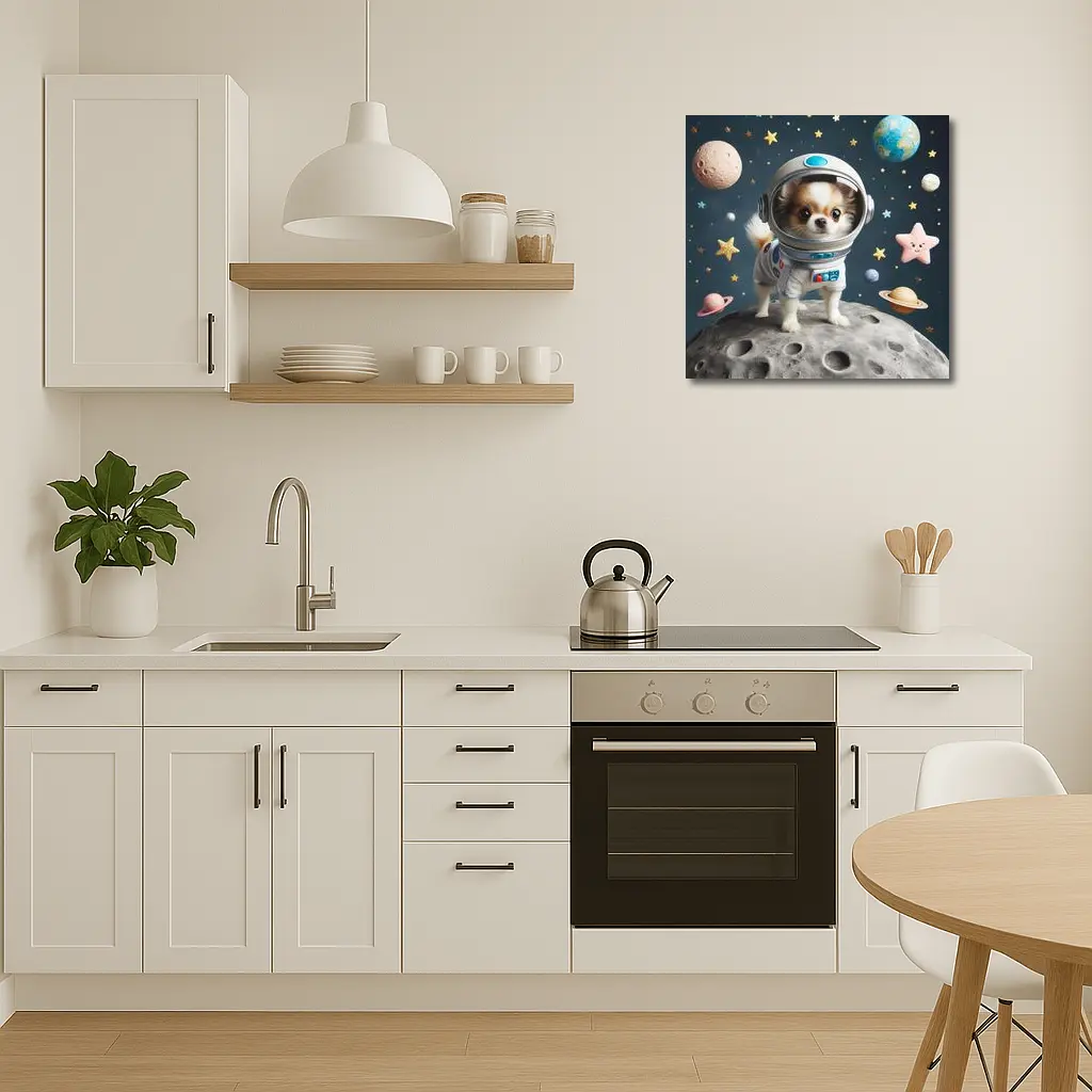 Chihuahua Astronaut Standing On Moon Space – Wall Art