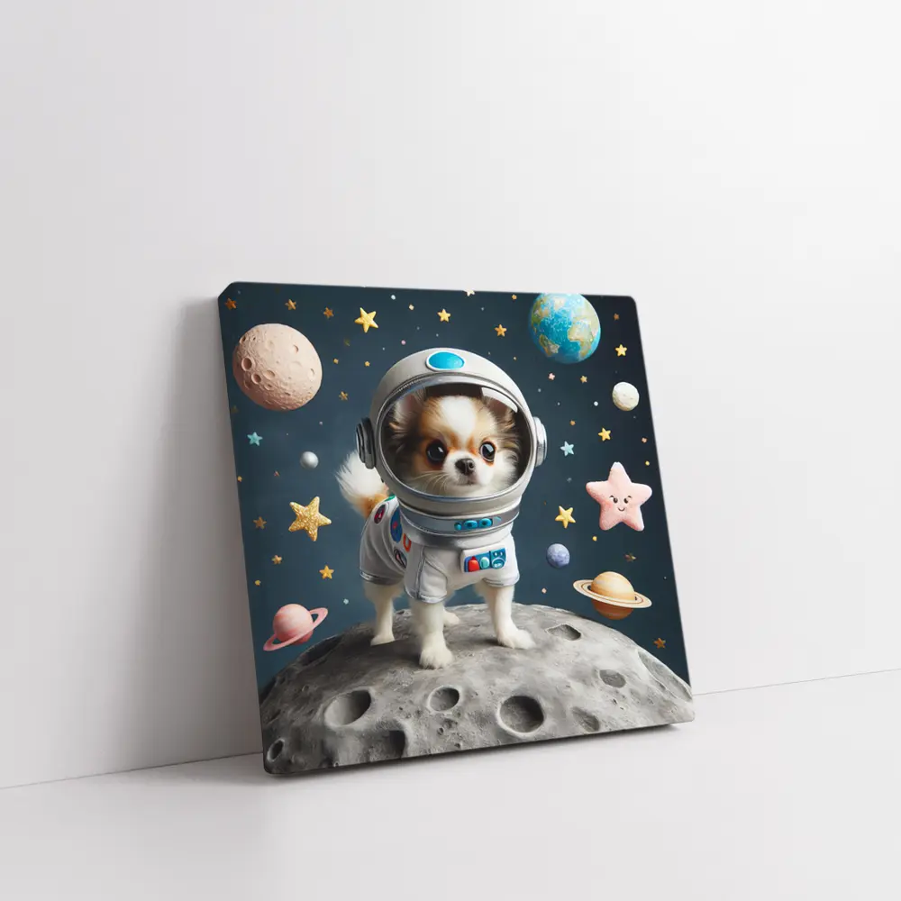 Chihuahua Astronaut Standing On Moon Space – Wall Art