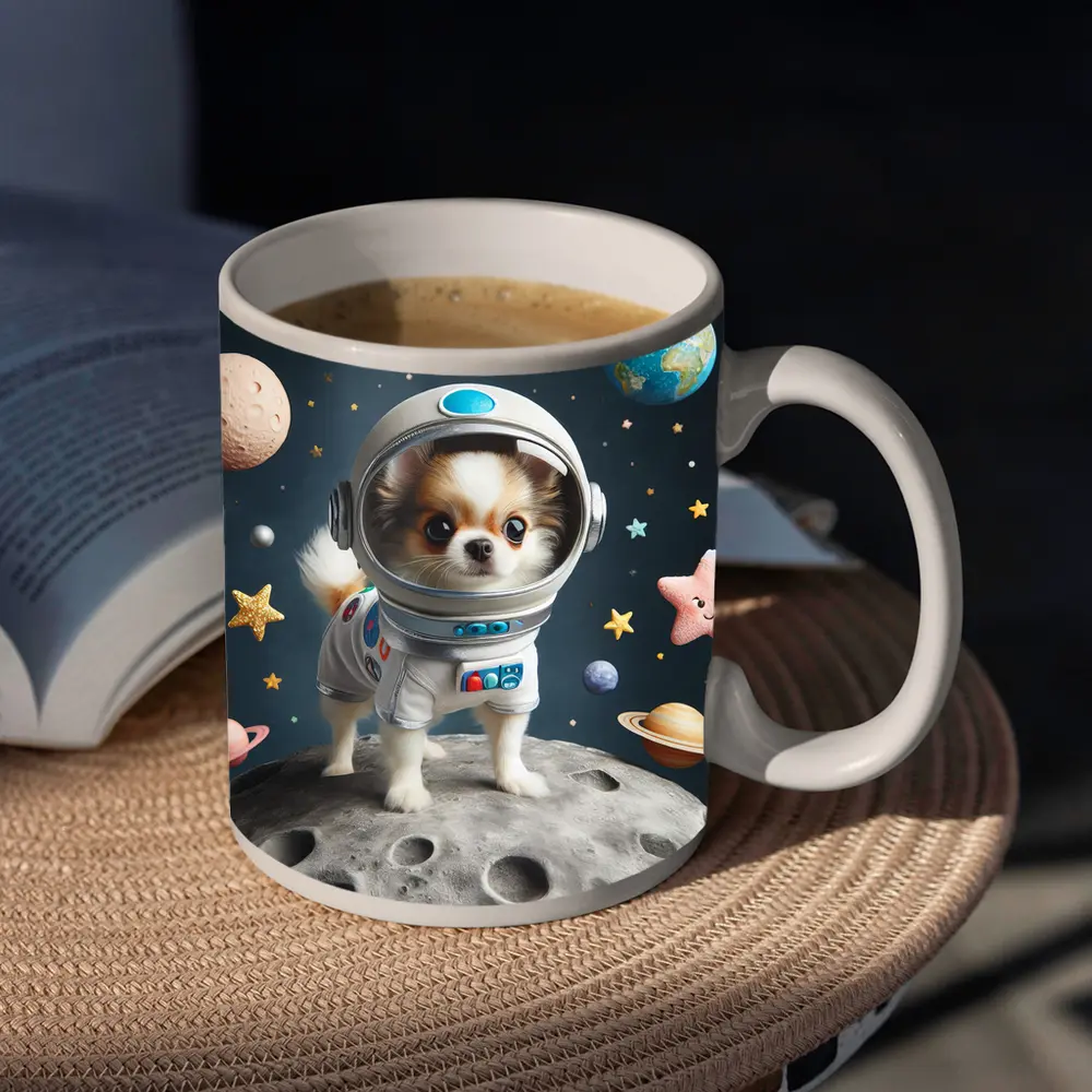 Chihuahua Astronaut Standing On Moon Space – Mugs
