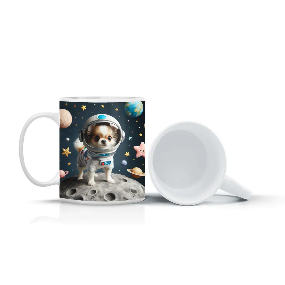 Chihuahua Astronaut Standing On Moon Space – Mugs
